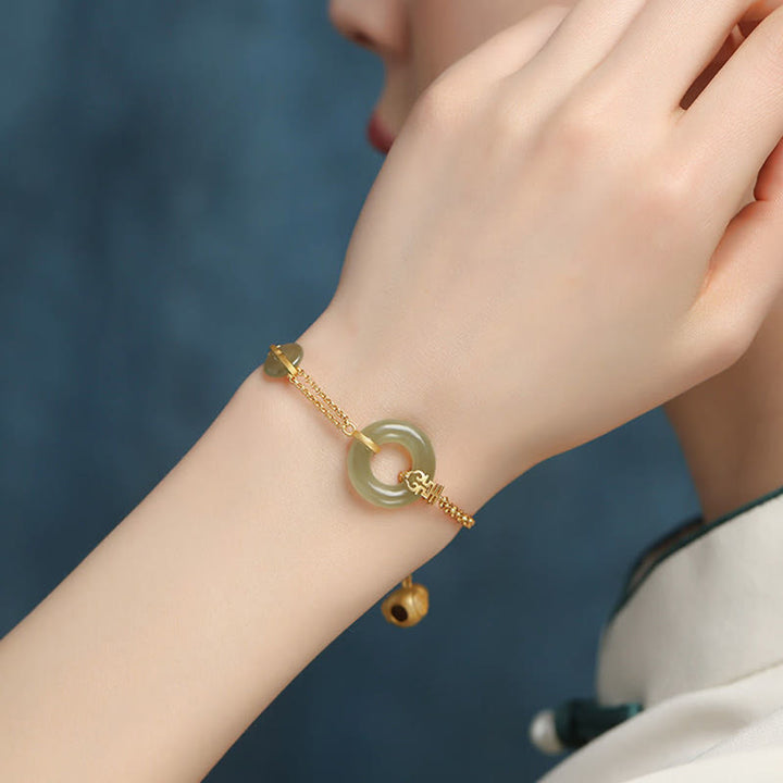 Pulsera de cadena de prosperidad auspiciosa con personaje Fu de calabaza con hebilla de paz redonda de Jade