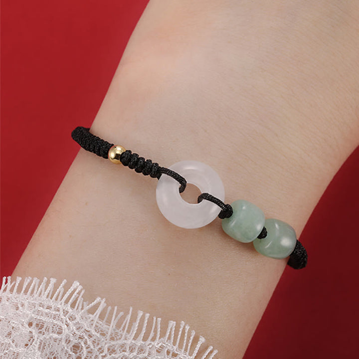 Buddha Stones, 2 uds., aventurina verde, Jade blanco, hebilla de la paz, pulsera trenzada para pareja de la suerte