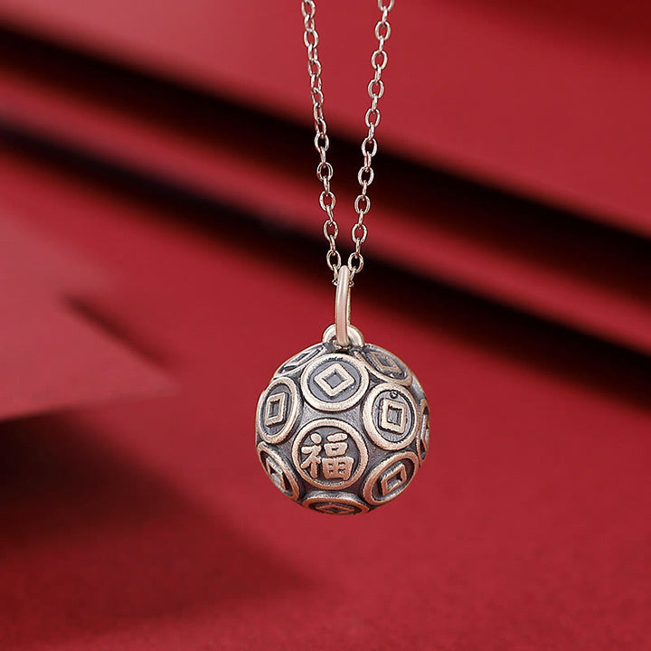 Collar con colgante de cadena de plata de ley 990 con diseño de moneda de cobre con diseño de Buddha Stones