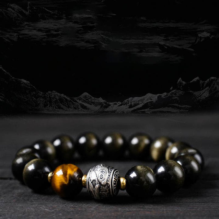 Buddha Stones para experimentar una inversión de la fortuna Pulsera de protección de obsidiana con brillo dorado de obsidiana arcoíris
