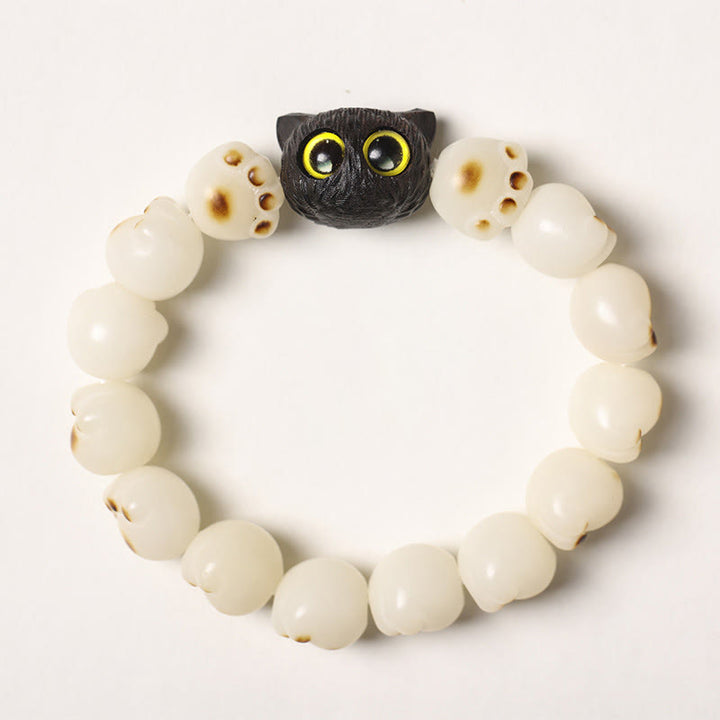 Pulsera de sabiduría de gato de la suerte, madera de ébano, semilla Bodhi Natural, Buddha Stones - Semilla de Bodhi blanca - Versión simple (circunferencia de muñeca 14-15 cm) - image 17