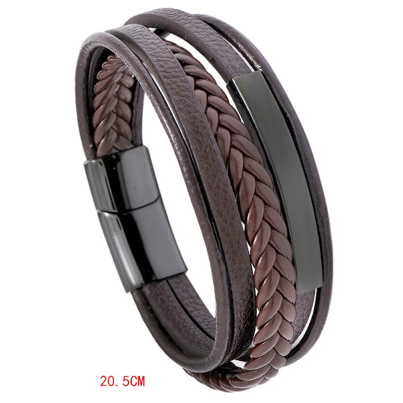 Pulsera de la suerte de cuero y acero titanio con diseño simple de Buddha Stones