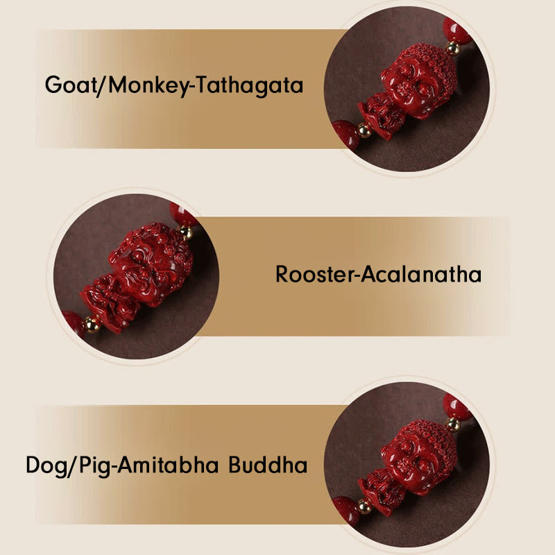 Pulsera de cuerda de bendición con amuleto de cinabrio de Buda natal del zodíaco chino con Buddha Stones