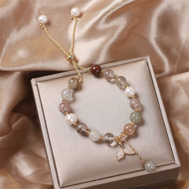 Pulsera curativa con dije de cola de pez de cuarzo rutilado de cuarzo fresa con Buddha Stones