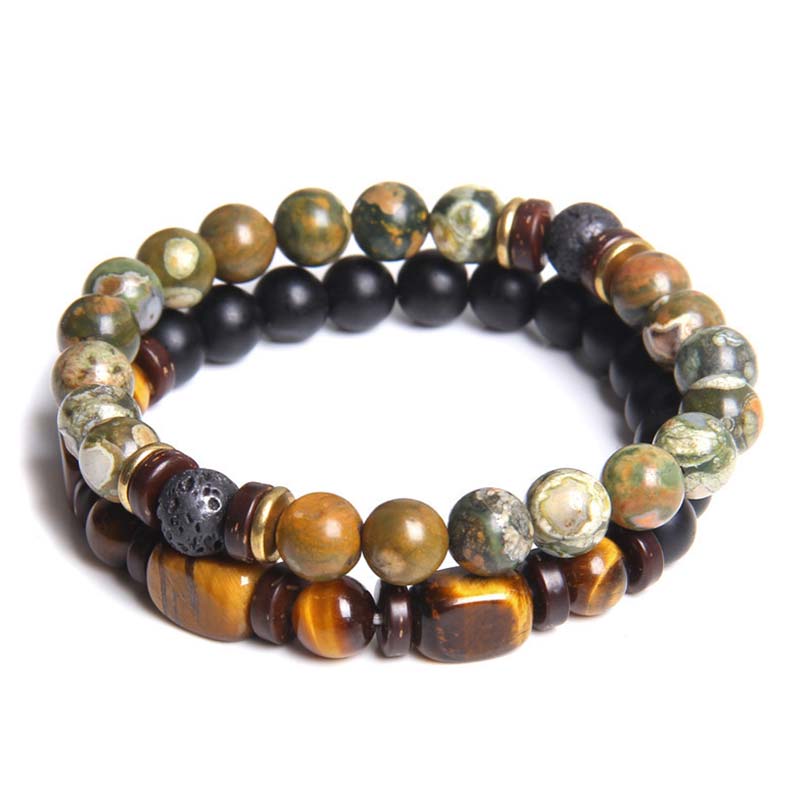 Buddha Stones 2 pulseras de cuentas de ojo de tigre de piedra emperador de cristal curativo