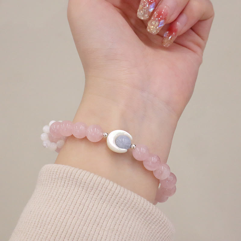 Pulsera de plata de ley 925 con Buddha Stones, amatista natural, aguamarina, cristal rosa, ojo de gato, luna creciente curativa
