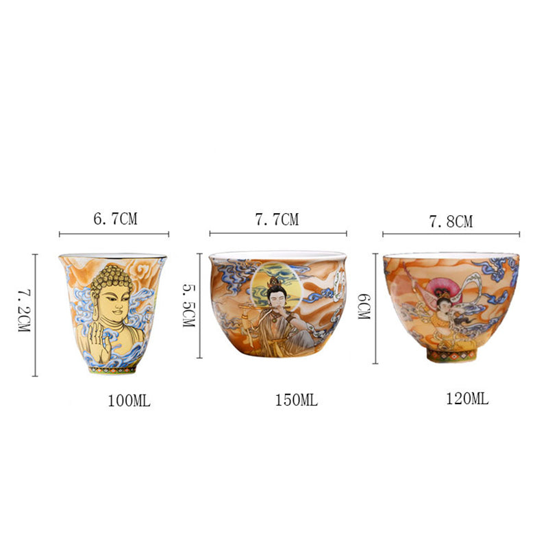 Taza de té de Kung Fu con Buddha Stones, color Dunhuang, Apsaras voladoras