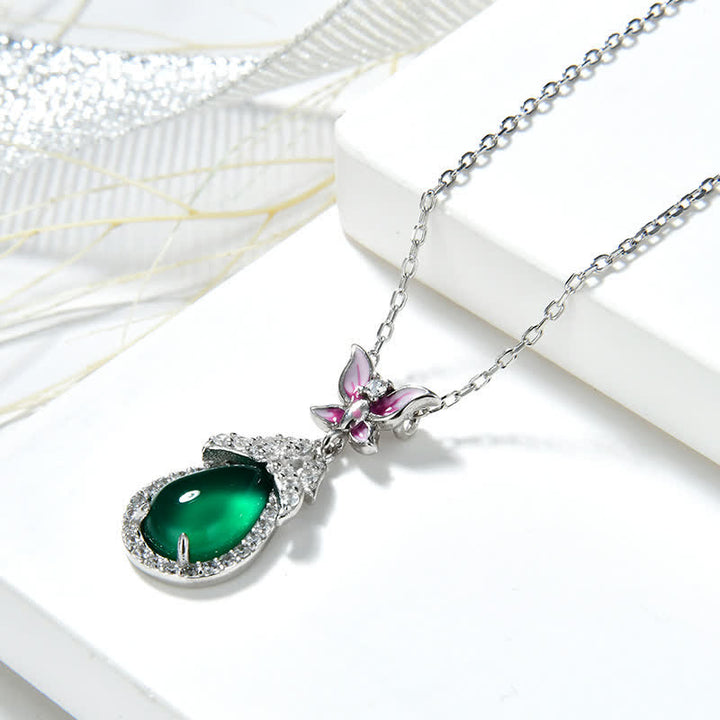 Colgante de plata de ley 925 con circonita y mariposa de Calcedonia Verde