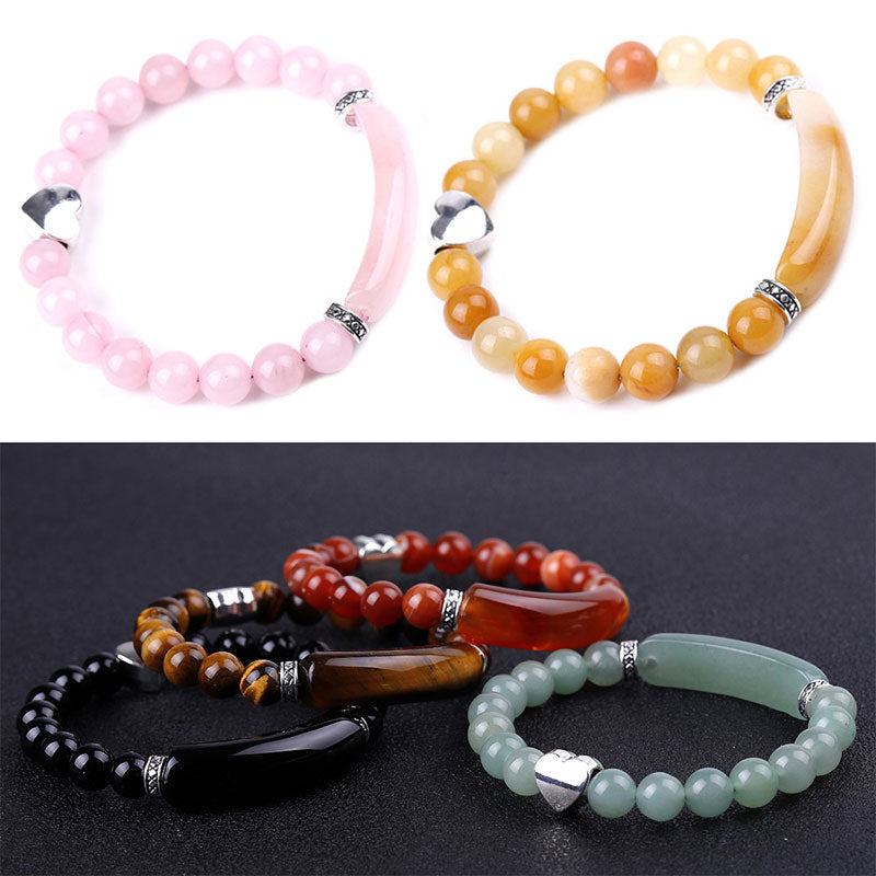 Pulsera de corazón unisex con cuentas de cristal natural