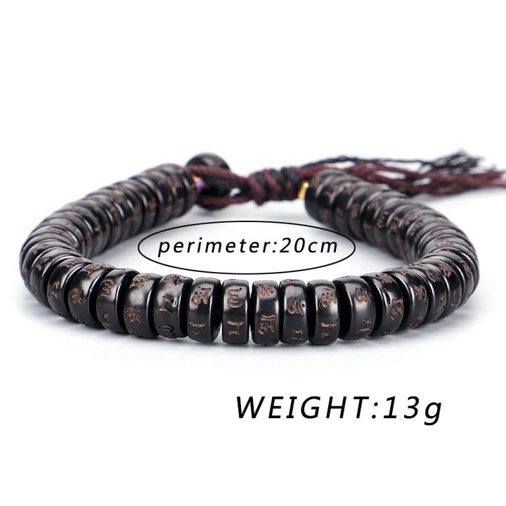 Pulsera de cadena positiva con cuentas de concha de coco tibetana, Buddha Stones grabadas Om Mani Padme Hum Mantra
