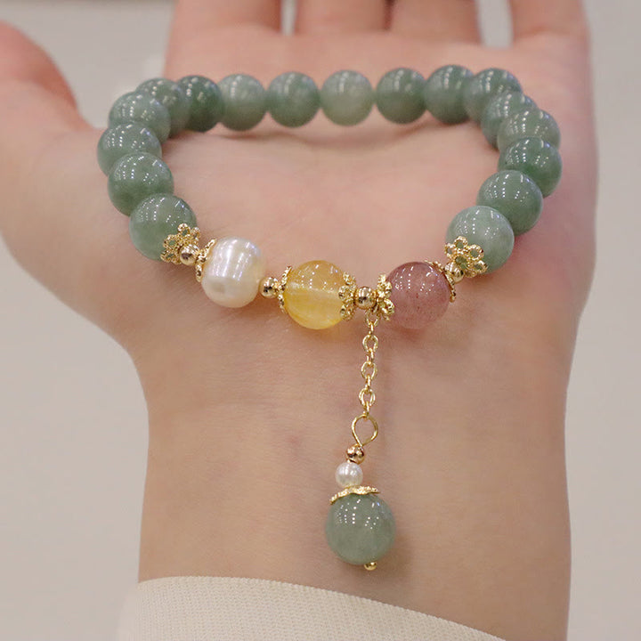 Buddha Stones Jade Perla Fresa Cuarzo Abundancia Suerte Pulsera con dijes de cuentas