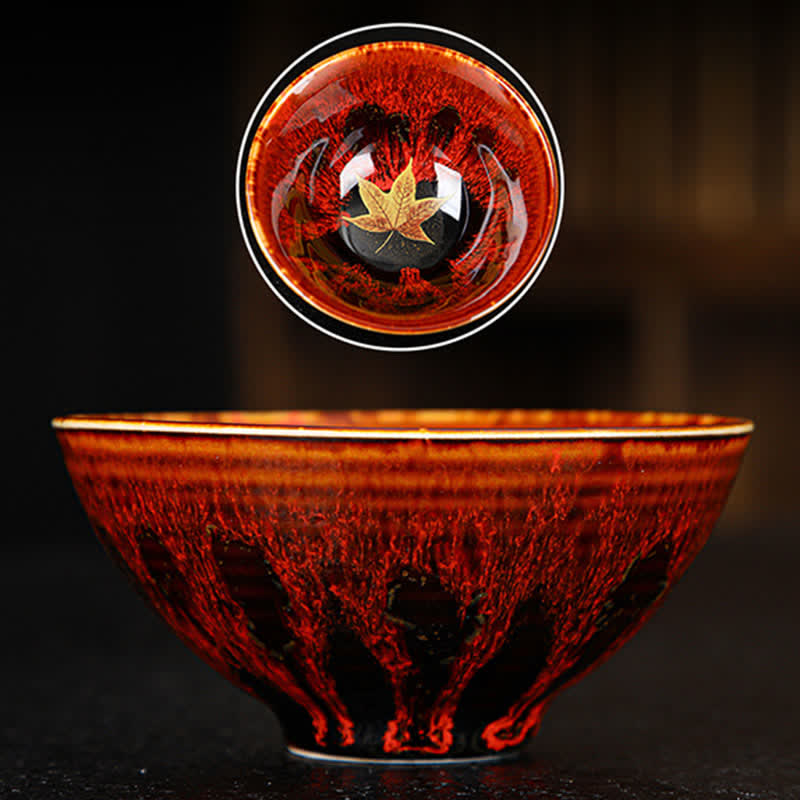 Tazas de té caseras de cerámica coloridas de la hoja de arce de las Buddha Stones