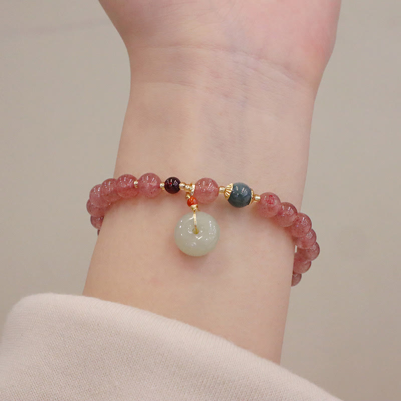 Pulsera curativa para monedero con hebilla de paz, Jade, cuarzo, fresa Natural, Buddha Stones