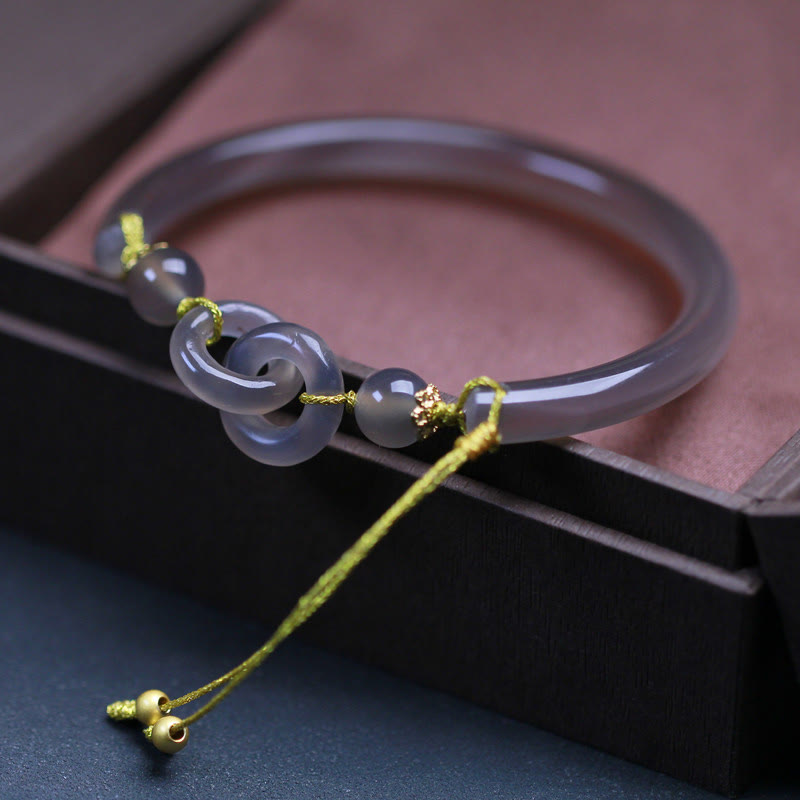 Brazalete de pulsera de equilibrio con hebilla de paz doble de ágata gris natural con Buddha Stones