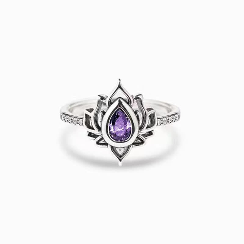 Anillo de protección de bendición de circonita de loto de plata de ley con Buddha Stones - image 2
