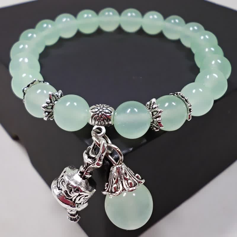 Pulsera con dije de campana con cuentas de energía de piedra de calcedonia de cristal vintage