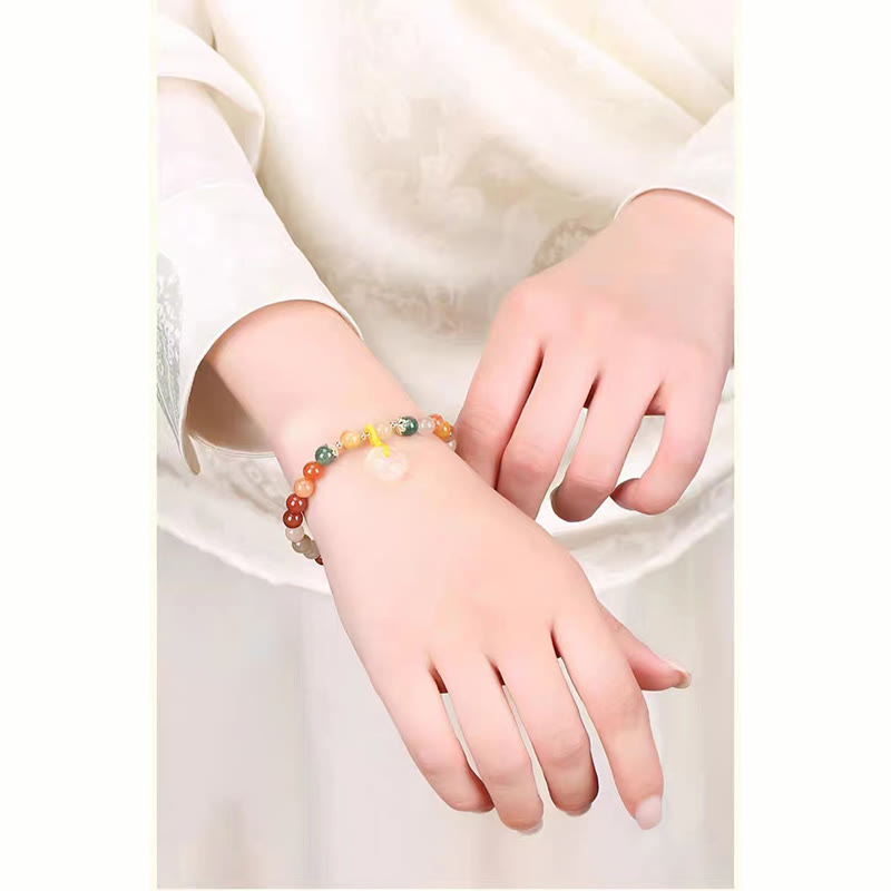 Pulsera de riqueza con hebilla de paz de jade de seda dorada colorida chapada en oro de 14 Buddha Stones