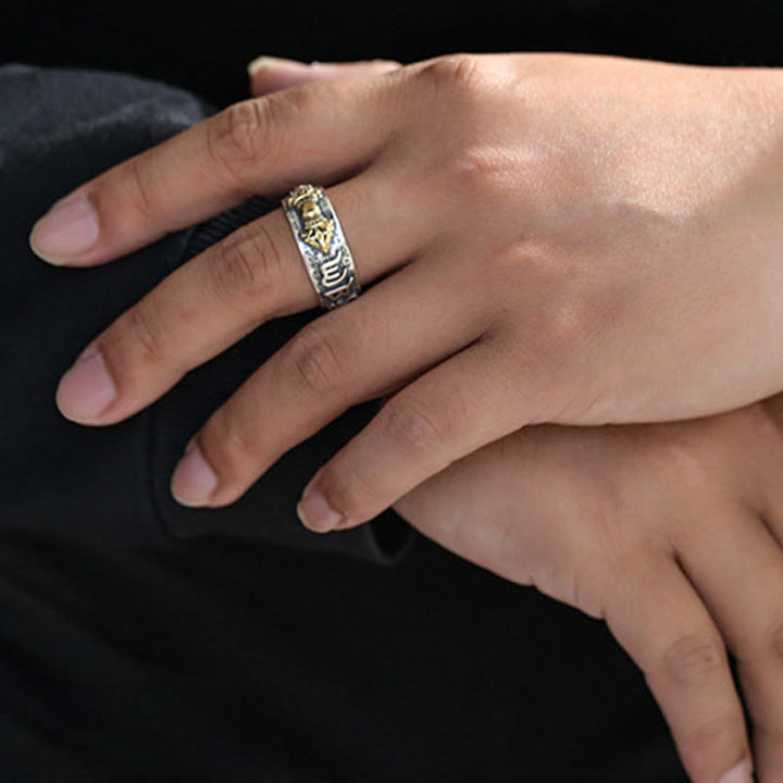 Buddha Stones tibetanas de plata de ley 990 Om Mani Padme Hum PiXiu Dorje Vajra corazón Sutra grabado anillo de riqueza - image 10