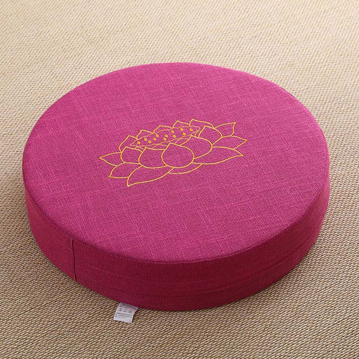 Cojín de asiento de meditación de lino y algodón con bordado de loto y Buddha Stones