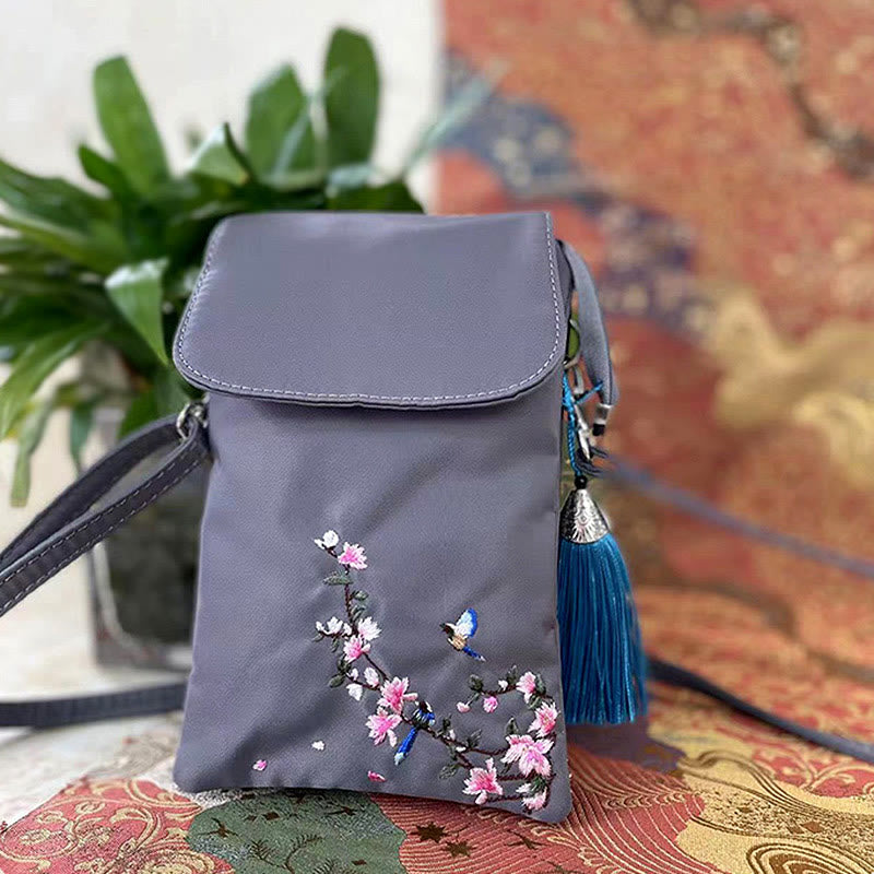 Buddha Stones, resistente al agua, hecho a mano, bordado, flores de loto, bolso de hombro, bolso para teléfono móvil