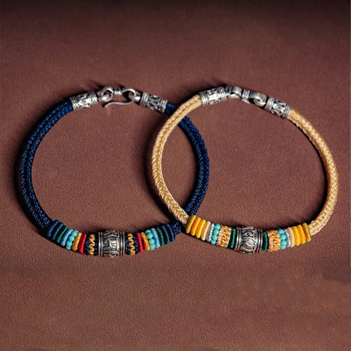 Pulsera trenzada de pureza Om Mani Padme Hum tibetana de plata de ley 925 hecha a mano con Buddha Stones - image 12