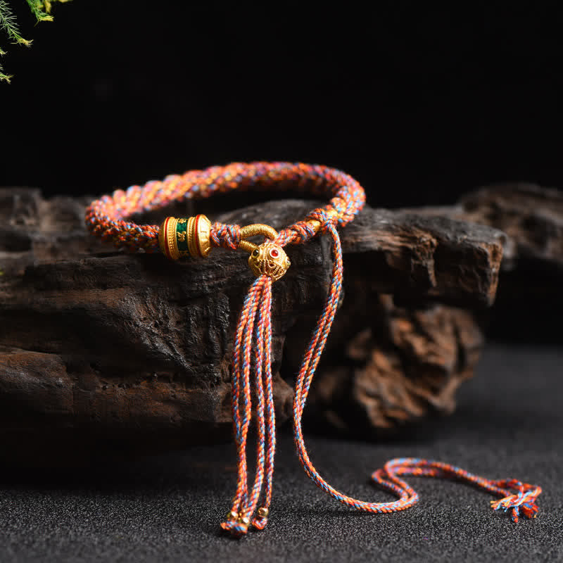 Pulsera de cuerda colorida con cuentas de rueda de oración de la suerte hecha a mano tibetana con Buddha Stones