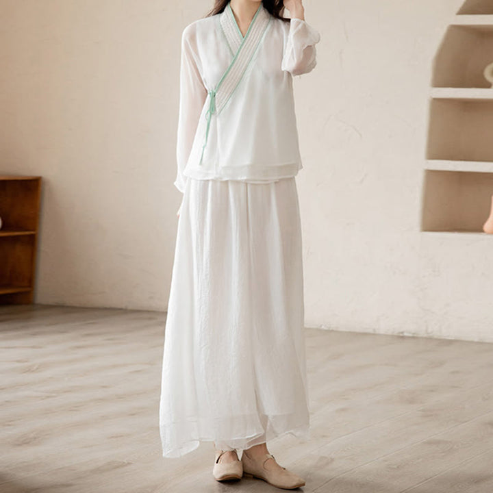 Conjunto de ropa de gasa para mujer, ropa de práctica de meditación espiritual Zen, Buddha Stones, oración Retro