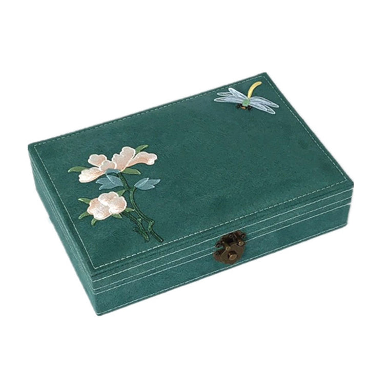 Caja organizadora de joyería con Buddha Stones , flores y libélula, caja de almacenamiento de joyería de una sola capa, caja de franela