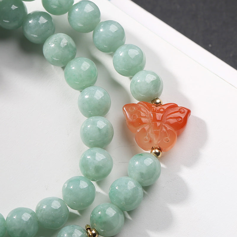 Pulsera de plata de ley 925 con Buddha Stones, jade natural, ámbar, mariposa, suerte y abundancia