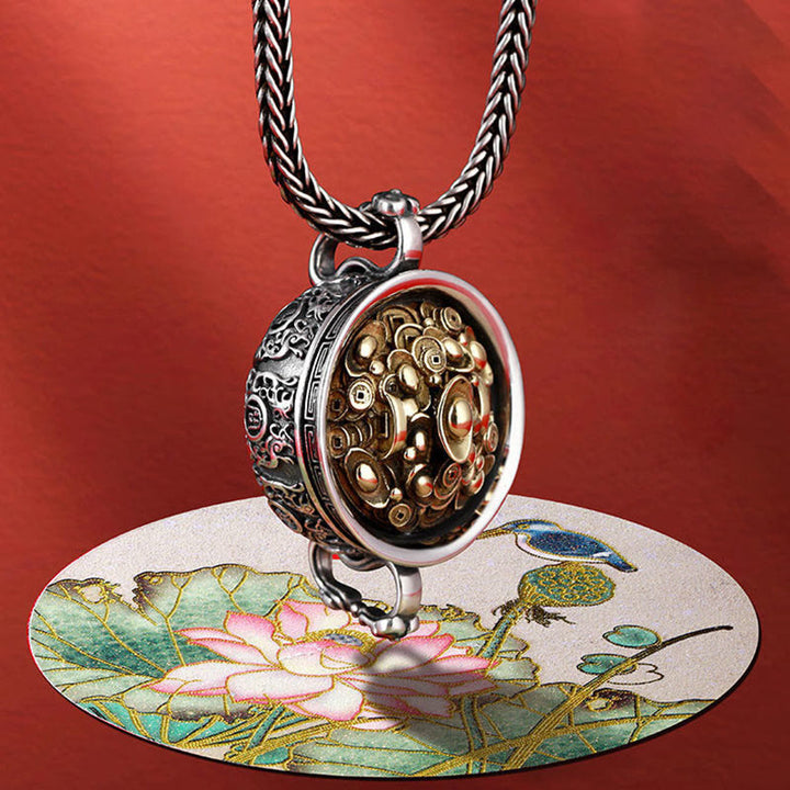 Colgante de collar de riqueza con lingotes de monedas de cobre y cuenco del tesoro de Buddha Stones