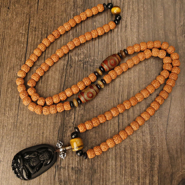 Tíbet 108 Mala cuentas Rudraksha Bodhi semilla zodiaco chino Buda Natal pulsera con dijes de riqueza