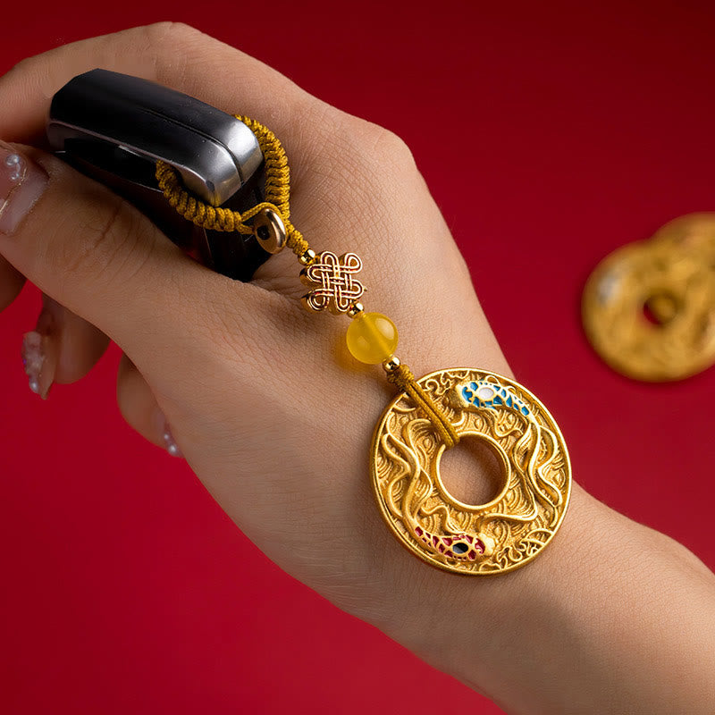 Llavero con hebilla de paz y suerte, doble pez Koi, Buddha Stones