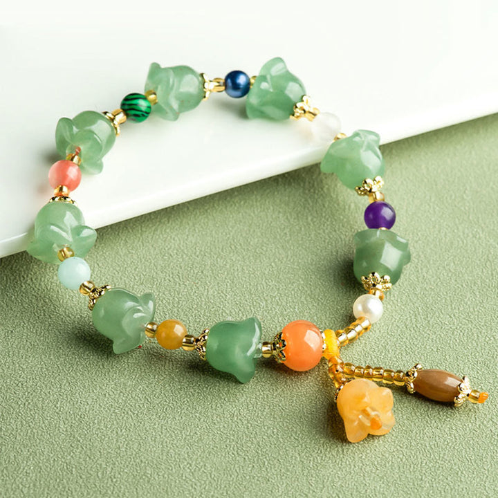Pulsera de la Suerte con Flor de Magnolia y Aventurina Verde con Buddha Stones