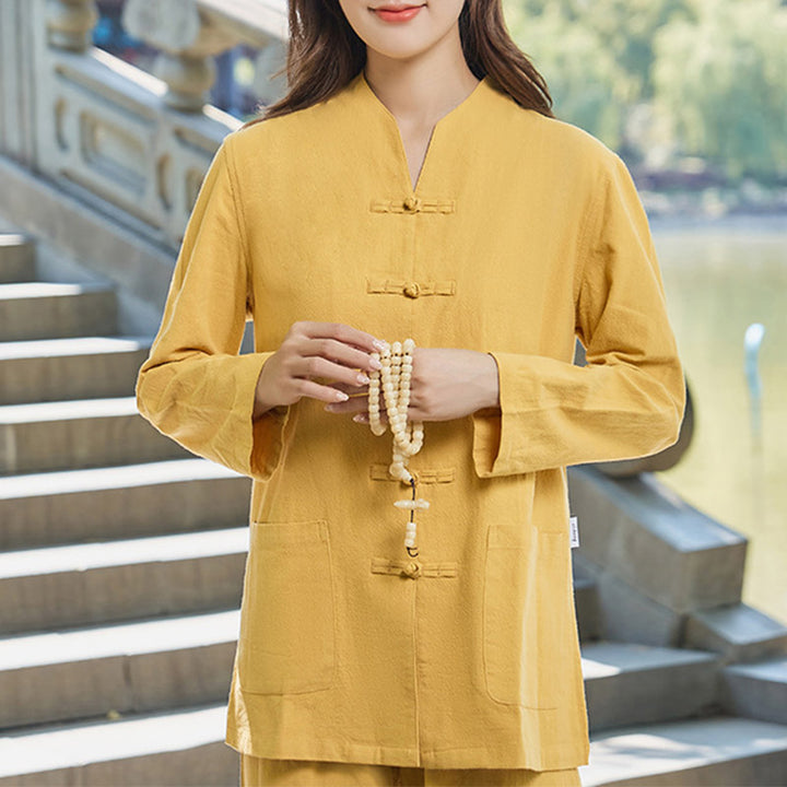 Conjunto de ropa de lino y algodón para mujer, uniforme de oración, meditación, Yoga, práctica Zen espiritual , Buddha Stones - Oro - US18, UK/AU22, EU50 (6XL) - image 15