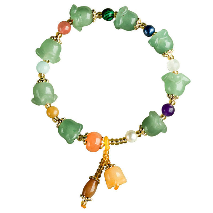 Pulsera de la Suerte con Flor de Magnolia y Aventurina Verde con Buddha Stones