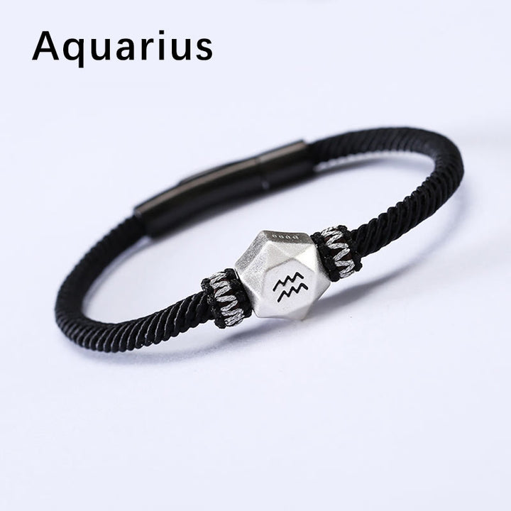 Pulsera de hilo hecha a mano con protección de las 12 constelaciones del zodíaco de plata de ley 999 con Buddha Stones