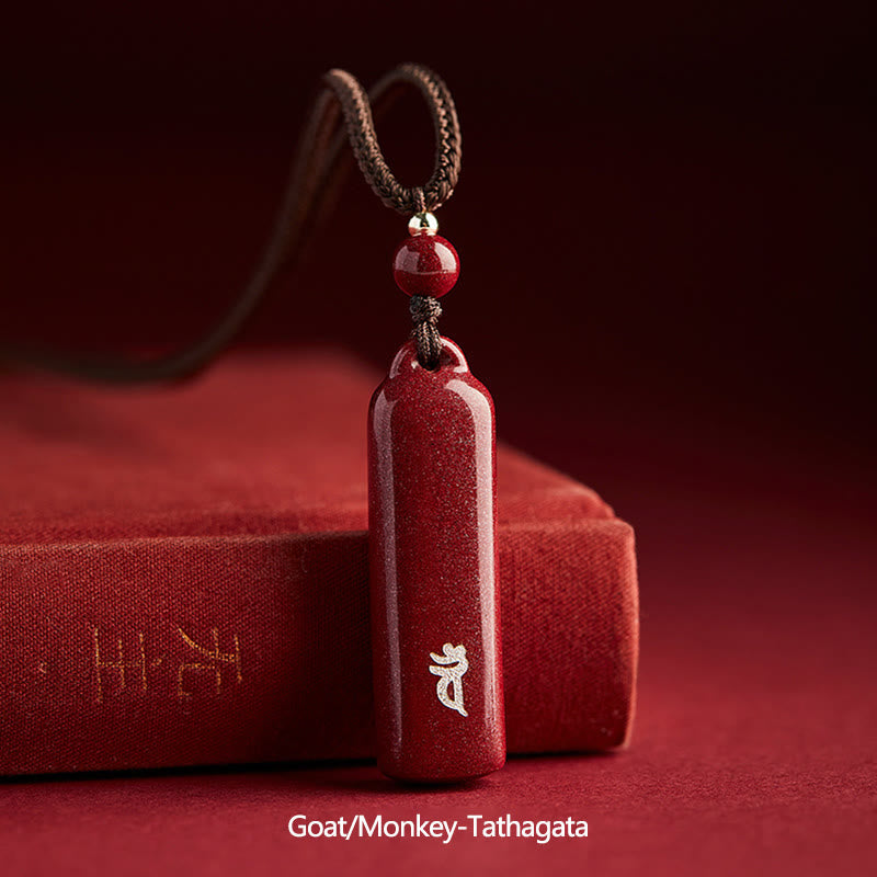 Colgante de collar de cadena de protección con amuleto de cinabrio de Buda natal del zodiaco chino - Marrón - Cabra/Mono-Tathagata - image 15
