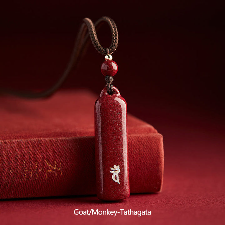 Colgante de collar de cadena de protección con amuleto de cinabrio de Buda natal del zodiaco chino - Marrón - Cabra/Mono-Tathagata - image 15