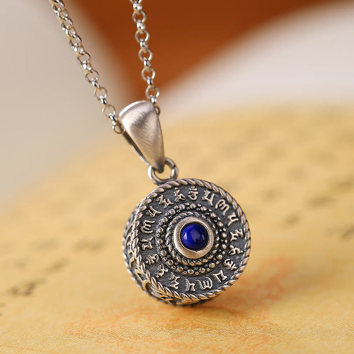 Collar con colgante de plata de ley 925 con Buddha Stones , Om Mani Padme Hum, lazurita, lapislázuli, amor y paz - Om Mani Padme Hum (Amor ♥ Enfoque) - image 0