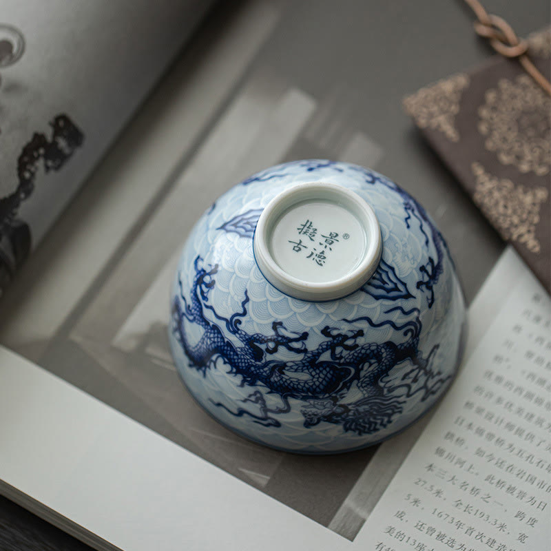 Tazas de té de cerámica con diseño de dragón azul y Buddha Stones, tazas de té de Kung Fu