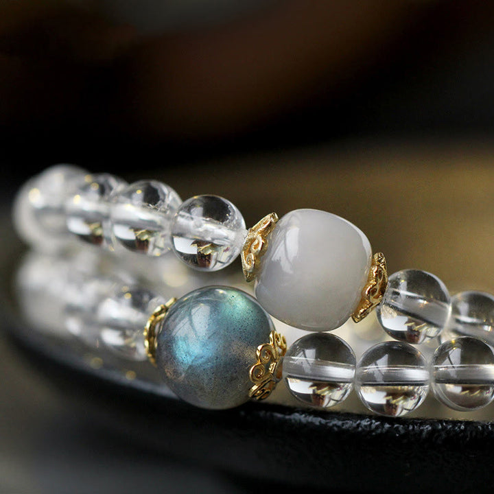 Pulsera de plata de ley 925 con Buddha Stones , zodíaco chino, Buda natal, cristal blanco, meditación, triple envoltura