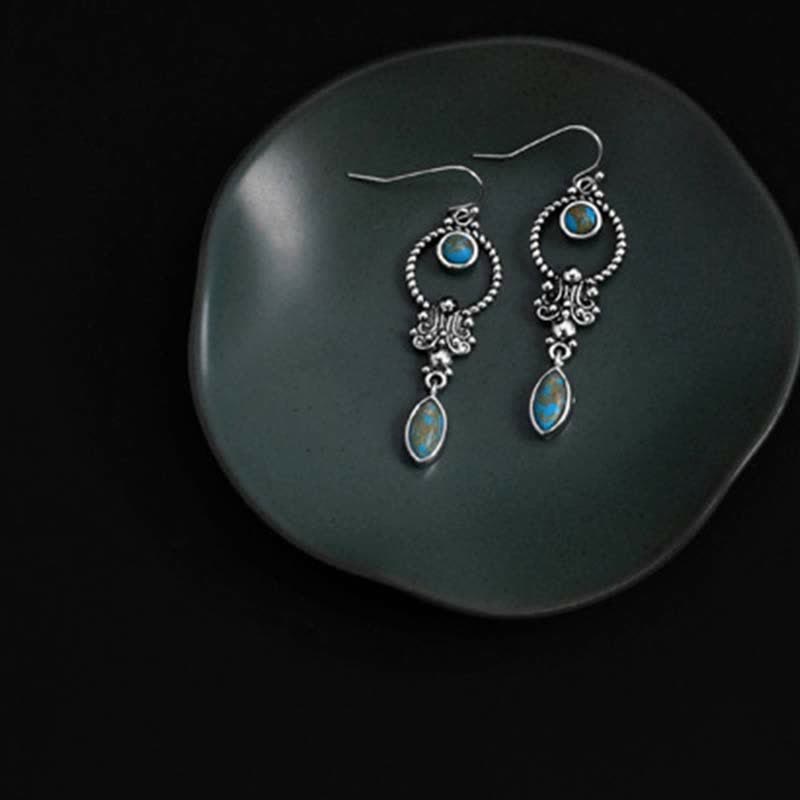 Pendientes colgantes de plata de ley 925 con diseño de gota de agua turquesa vintage