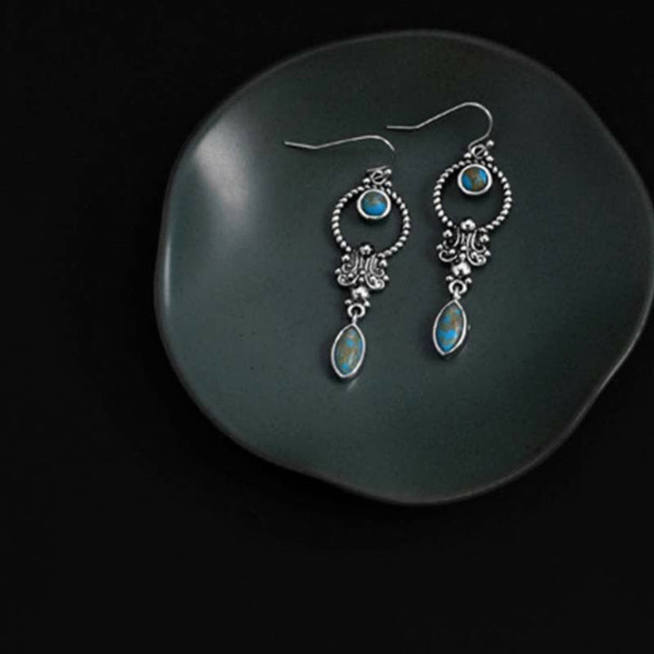 Pendientes colgantes de plata de ley 925 con diseño de gota de agua turquesa vintage