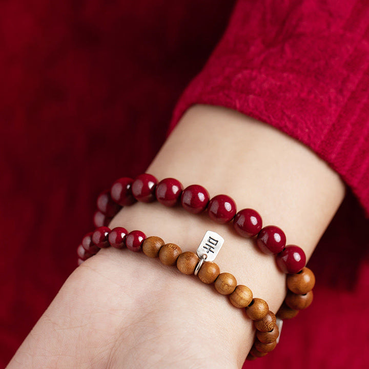 Pulsera de cinabrio de madera de melocotón de plata de ley 925 con Buddha Stones para protegerse de los malos espíritus - image 3
