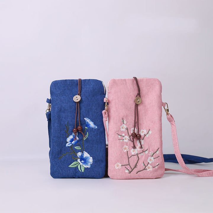 Buddha Stones, pequeñas flores bordadas, bolso de hombro, bolso para teléfono móvil, 11*20cm