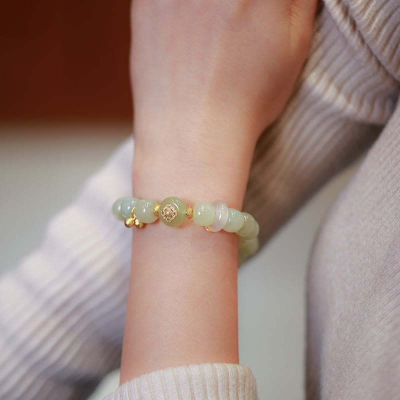 Juego de pulsera con colgante de collar de la suerte de jade hetiano natural chapado en plata de ley 925 con Buddha Stones