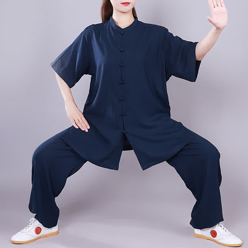 Conjunto de ropa unisex de lino y algodón con Buddha Stones, tai chi, qigong, oración, práctica espiritual zen - Azul marino - Manga corta - US14, UK/AU18, EU46 (3XL)  - image 20