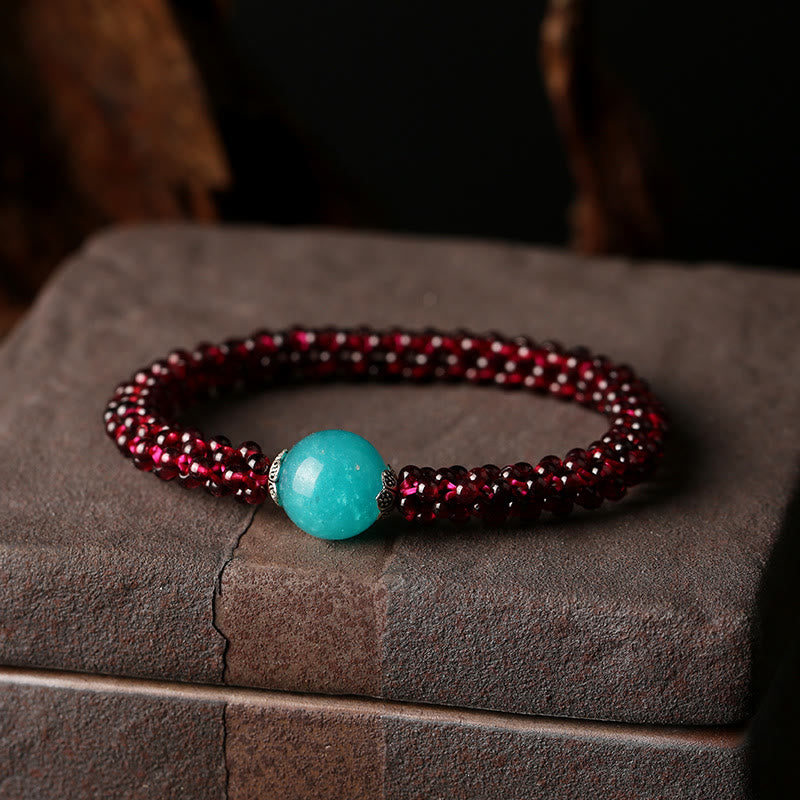 Pulsera de protección de cuentas de amazonita, ágata roja, cristal rosa, granate Natural , Buddha Stones