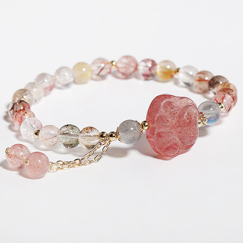 Buddha Stones Cuarzo Fresa Natural Garra de Pata de Gato Pulsera de Amor de Piedra Lunar de Cuarzo Rutilado Colorido - image 5