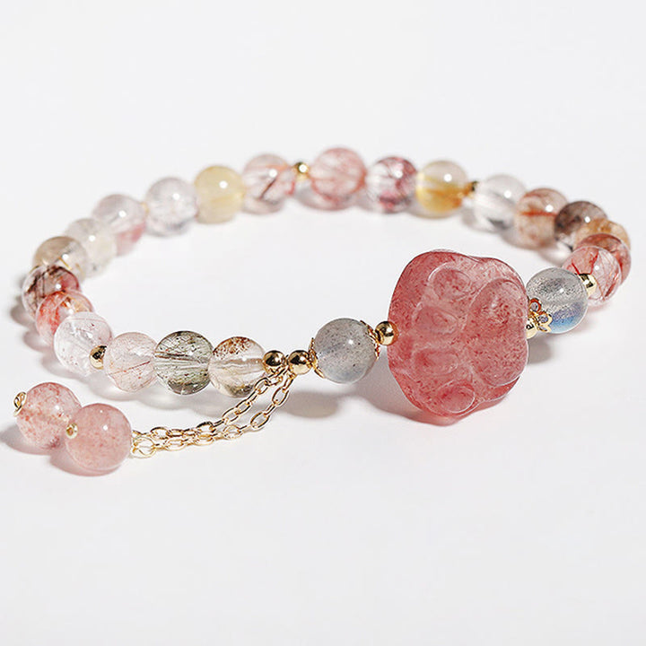 Buddha Stones Cuarzo Fresa Natural Garra de Pata de Gato Pulsera de Amor de Piedra Lunar de Cuarzo Rutilado Colorido - image 5